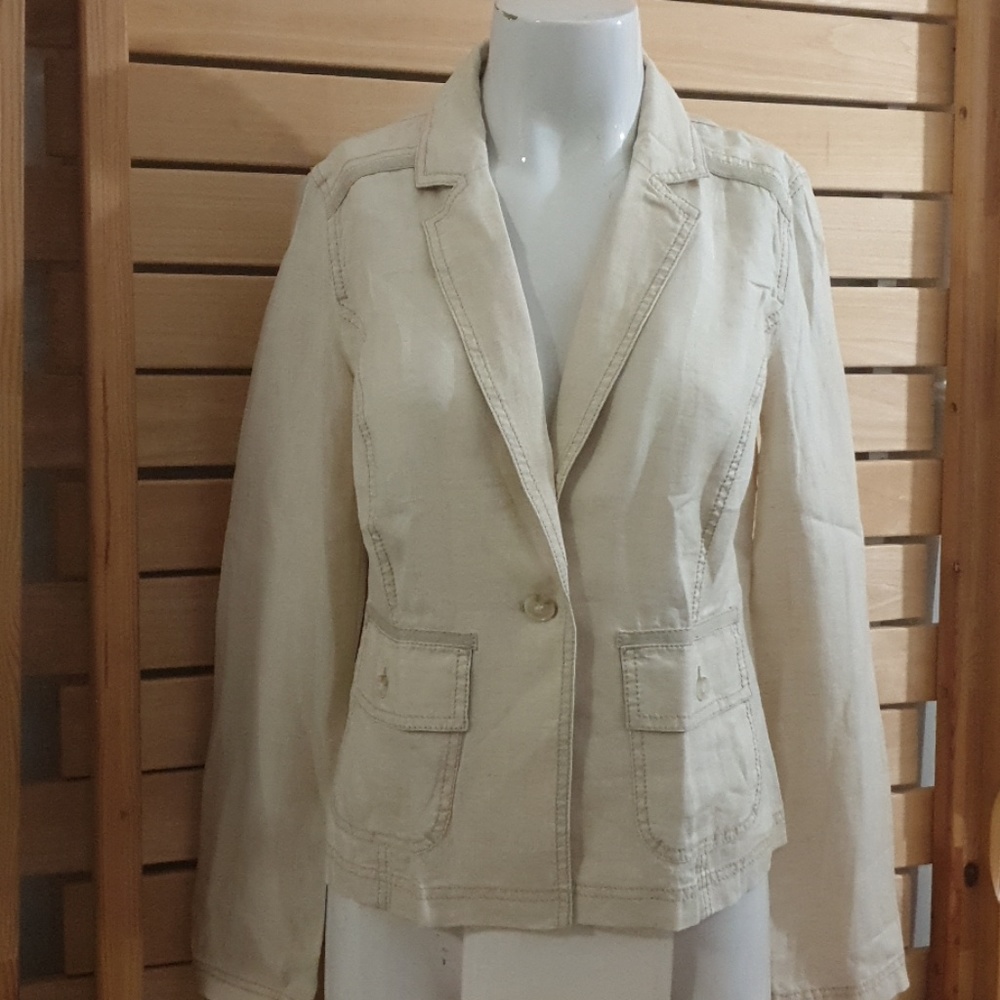 CASLON Women's Linen Blazer Jacket Beige Size S